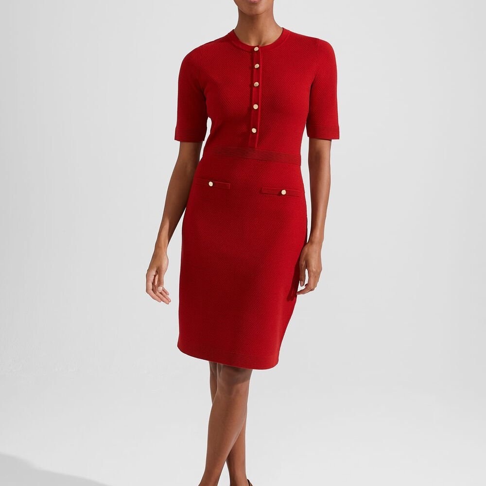 Hobbs London Noa Knitted Dress with Gold Button Detail – Size 10